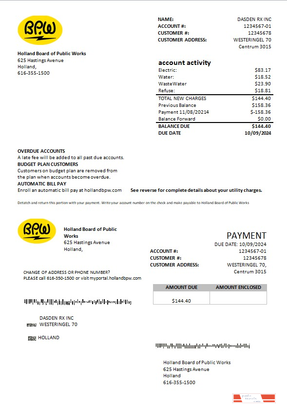 Netherlands BPW business utility bill template in Word and PDF format